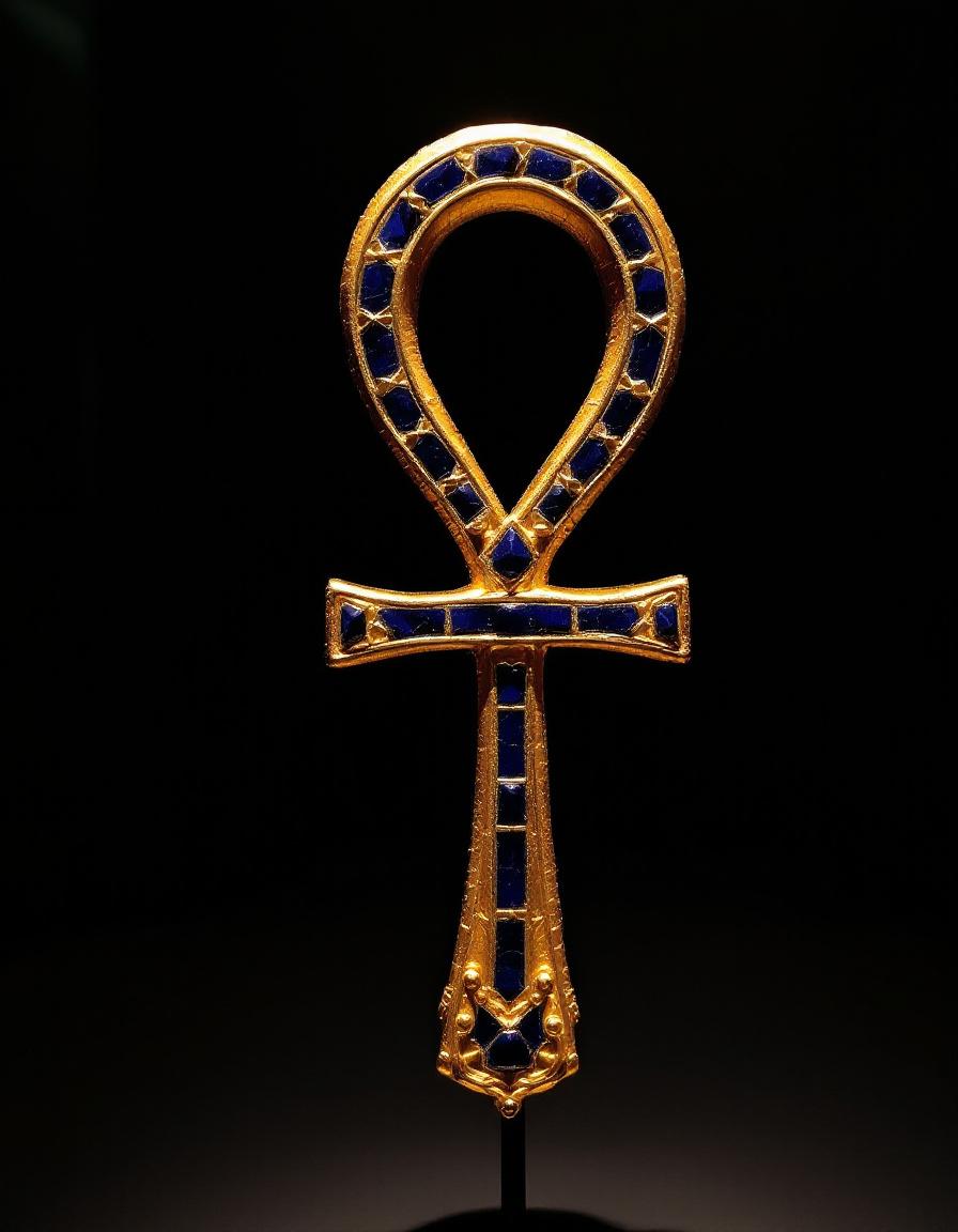 Ancient Egyptian golden Ankh — the key of life, a cross with a Vesica Piscis loop at the top