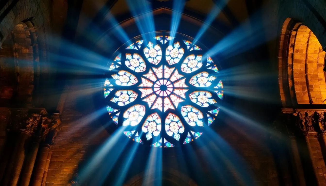 Gothic cathedral rose window with six-fold geometry