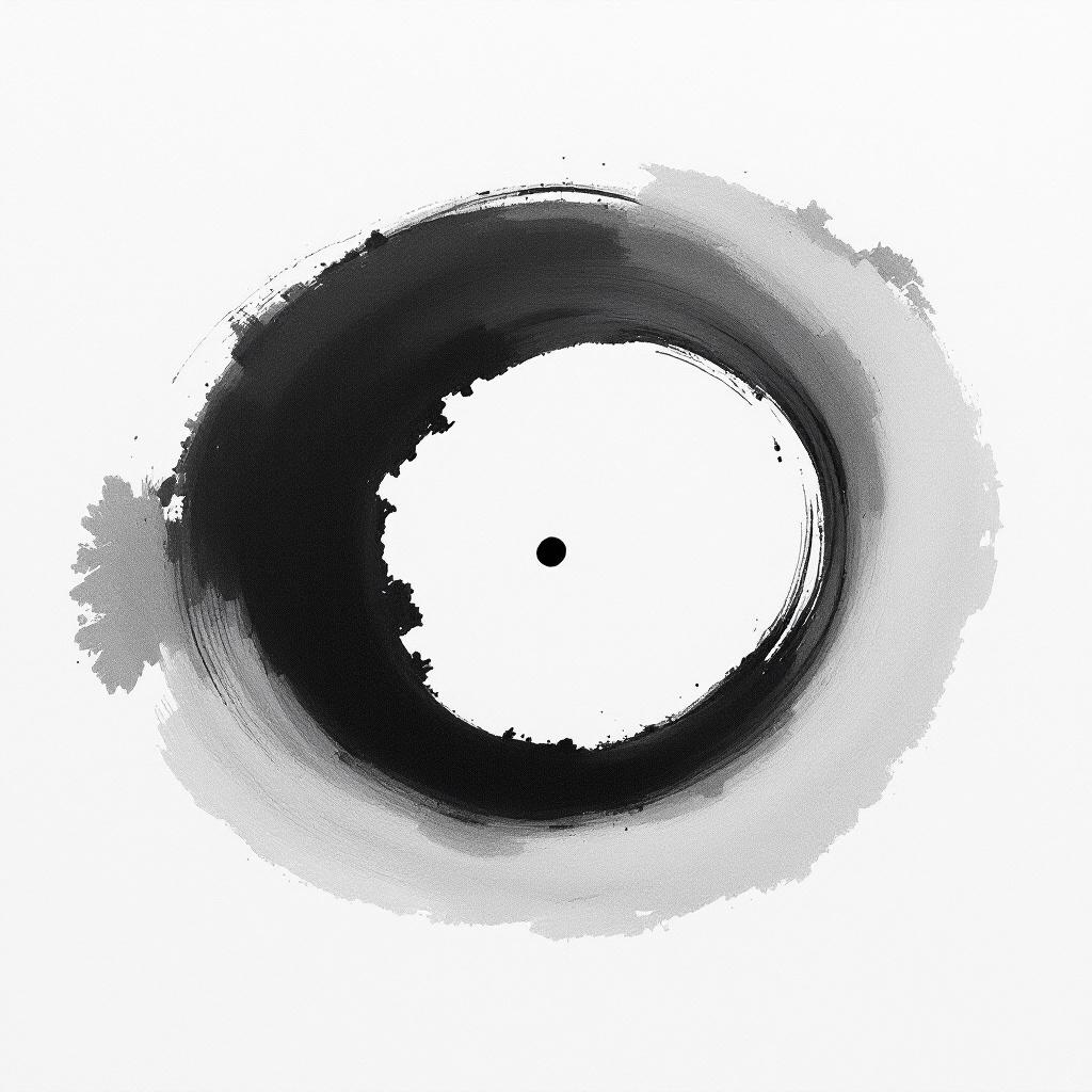 Zen ensō — a circle brushed in ink with a dot at the centre