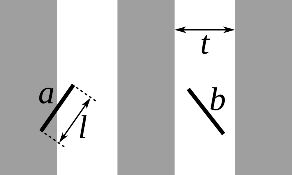 Buffon's Needle Problem showing random needles dropped on a parallel line grid