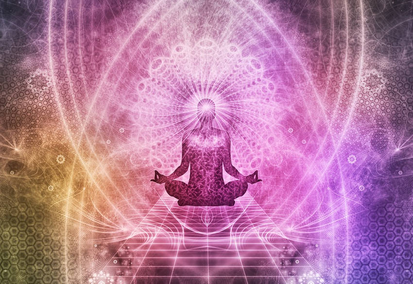 Diagram showing different states of consciousness mapped to geometric forms, from contracted 3D awareness to expanded 4D awareness
