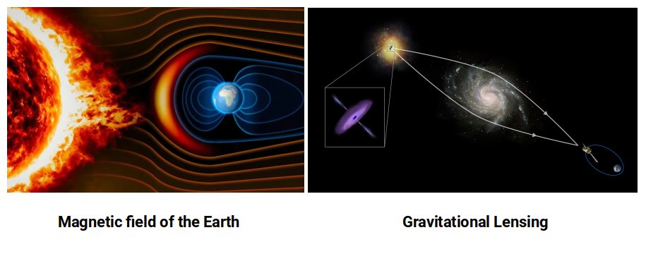 Image of gravitational lensing bending light around a galaxy cluster