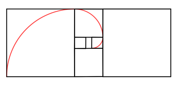 The silver spiral — quarter-circle arcs drawn through the silver rectangle, spiralling inward